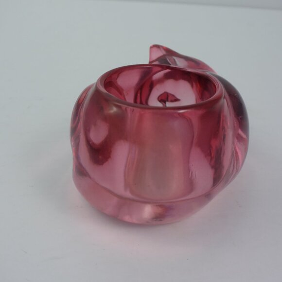 Vintage Indiana Glass Pink Cranberry Sleeping Cat Votive Tealight Holder EUC! - Picture 4 of 8